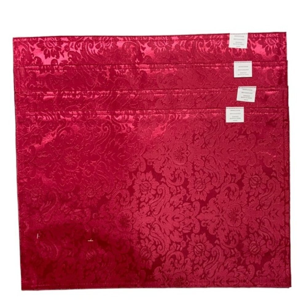 Elegant Placemats Holiday Satin Damask Christmas Rich Red Reversible - Picture 4 of 11